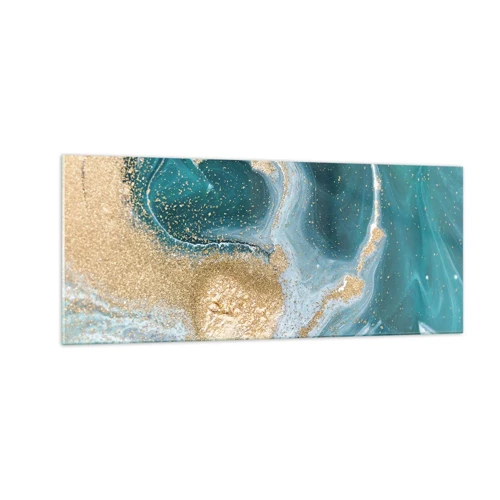 Obraz na skle - Vír zlatej a tyrkysovej - 100x40 cm