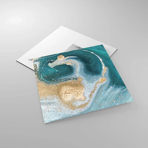 Obraz na skle - Vír zlatej a tyrkysovej - 40x40 cm
