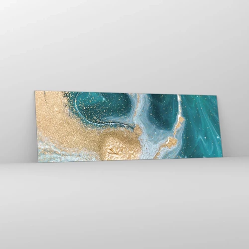 Obraz na skle - Vír zlatej a tyrkysovej - 90x30 cm