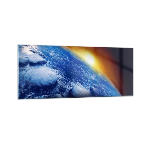 Obraz na skle - Východ slnka nad modrou planétou - 100x40 cm