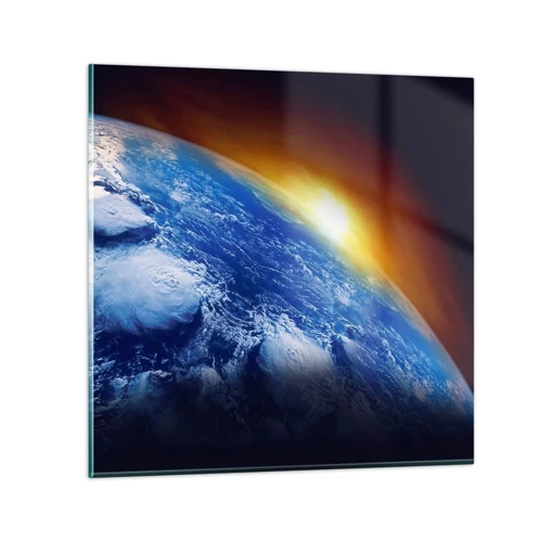 Obraz na skle - Východ slnka nad modrou planétou - 30x30 cm