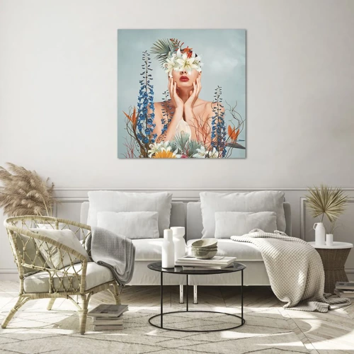 Obraz na skle - Žena – kvetina - 30x30 cm