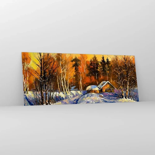 Obraz na skle - Zimná impresia v slnku - 100x40 cm