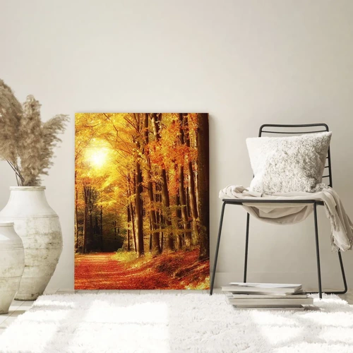 Obraz na skle - Zlatá jeseň na lesnej ceste - 50x70 cm