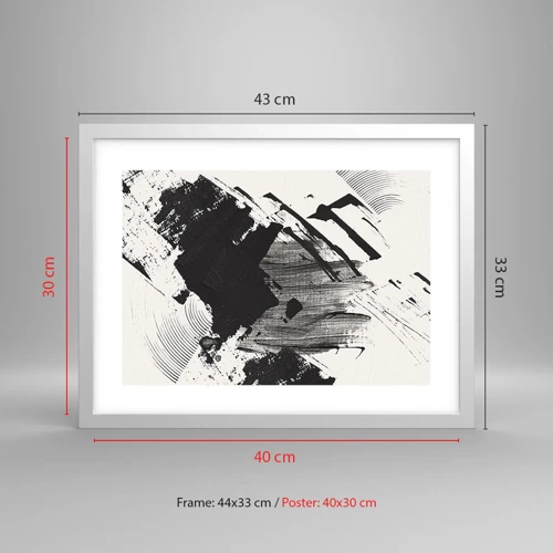 Plagát v bielom ráme - Abstrakcia – expresia čiernej - 40x30 cm