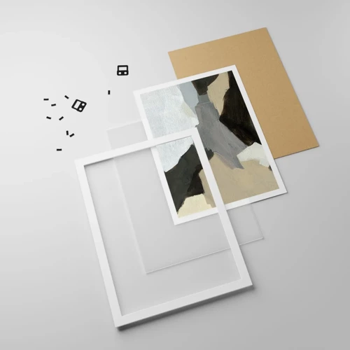 Plagát v bielom ráme - Abstrakcia: križovatka šedej - 30x40 cm