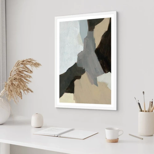 Plagát v bielom ráme - Abstrakcia: križovatka šedej - 61x91 cm