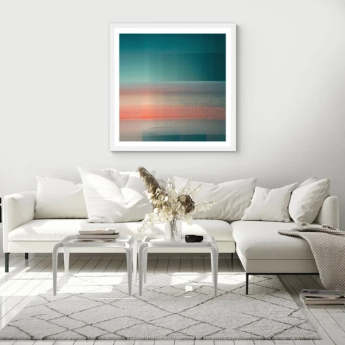 Plagát v bielom ráme - Abstrakcia: vlny svetla - 50x50 cm