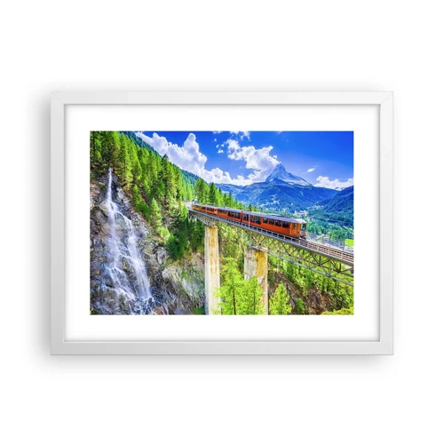 Plagát v bielom ráme - Alpská železnica - 40x30 cm