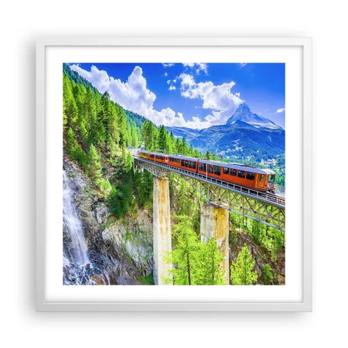 Plagát v bielom ráme - Alpská železnica - 50x50 cm