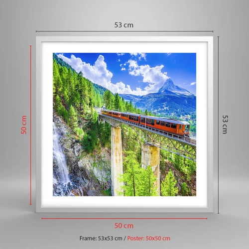 Plagát v bielom ráme - Alpská železnica - 50x50 cm