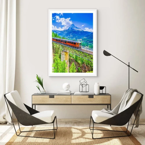 Plagát v bielom ráme - Alpská železnica - 70x100 cm