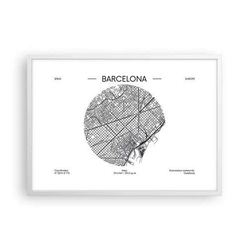 Plagát v bielom ráme - Anatómia Barcelony - 70x50 cm