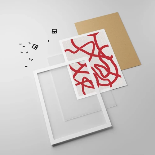 Plagát v bielom ráme - Červené na bielom - 50x70 cm