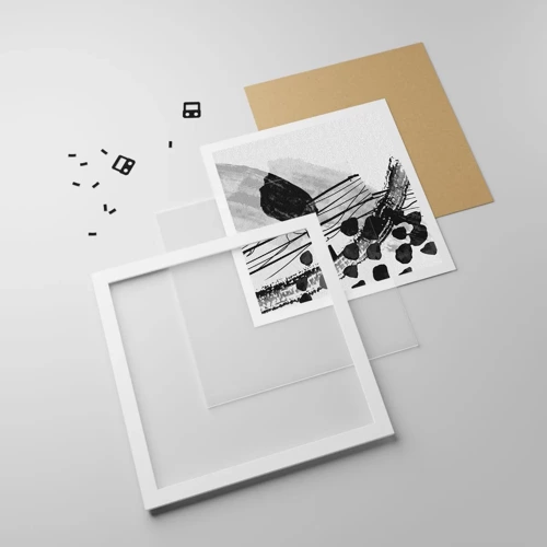 Plagát v bielom ráme - Čiernobiela organická abstrakcia - 60x60 cm