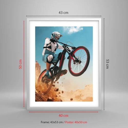 Plagát v bielom ráme - Cyklistický démon šialenstva - 40x50 cm