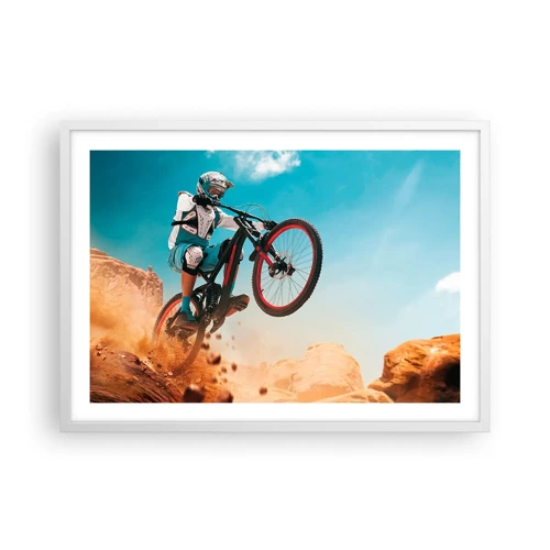 Plagát v bielom ráme - Cyklistický démon šialenstva - 70x50 cm