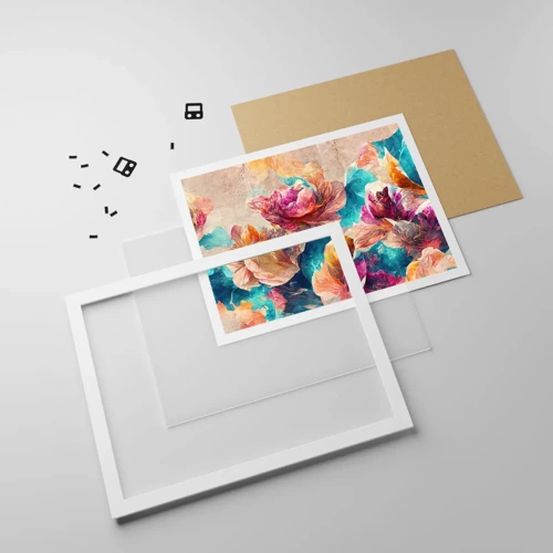 Plagát v bielom ráme - Farebné bohatstvo kytice - 50x40 cm