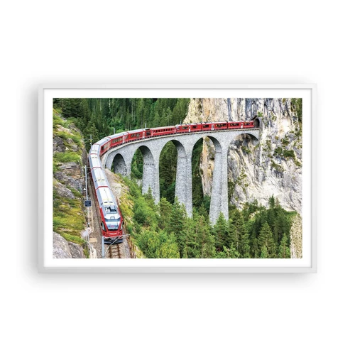 Plagát v bielom ráme - Horský výhľad priamo z vlaku - 91x61 cm