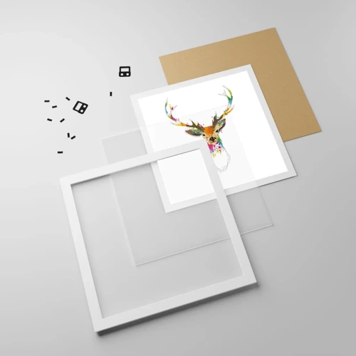 Plagát v bielom ráme - Jemné jelenča vykúpané vo farbe - 40x40 cm