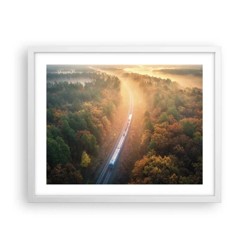 Plagát v bielom ráme - Jesenná cesta - 50x40 cm