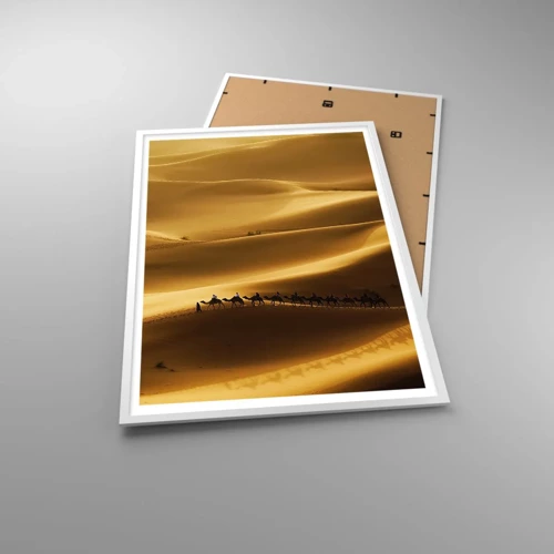 Plagát v bielom ráme - Karavána na vlnách púšte - 70x100 cm