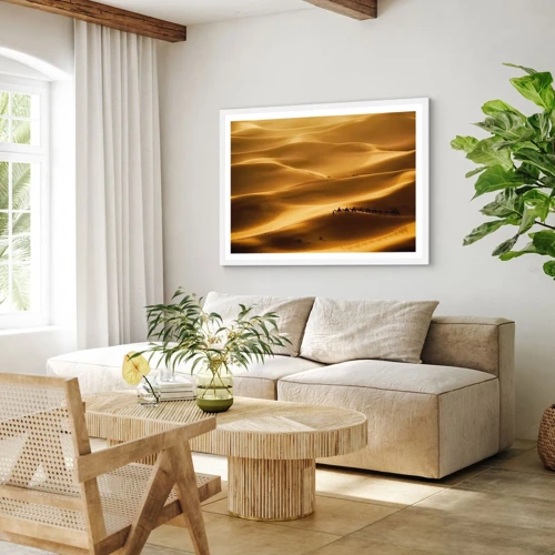 Plagát v bielom ráme - Karavána na vlnách púšte - 70x50 cm