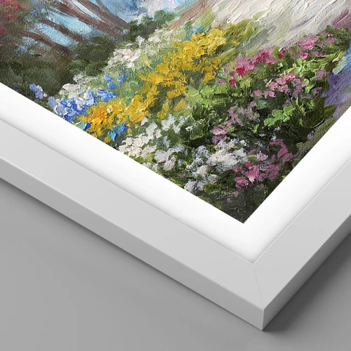 Plagát v bielom ráme - Lesná záhrada, kvetinový les - 40x30 cm