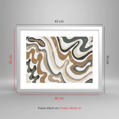 Plagát v bielom ráme - Meandre zemitých farieb - 40x30 cm