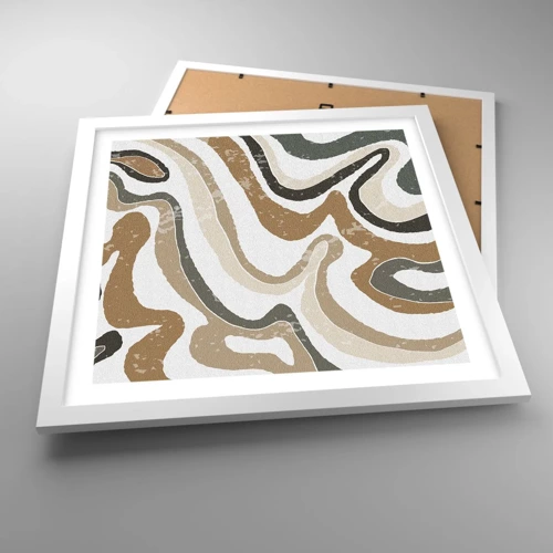 Plagát v bielom ráme - Meandre zemitých farieb - 40x40 cm