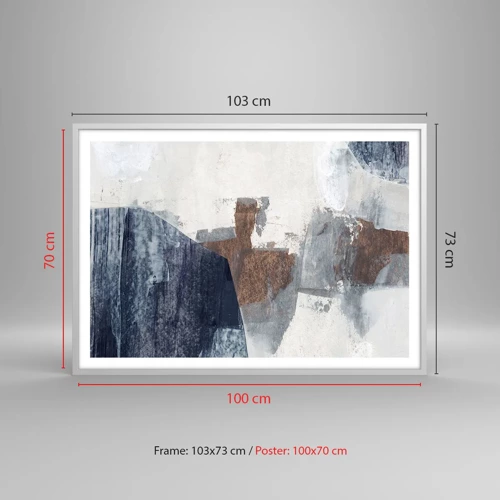 Plagát v bielom ráme - Modro-hnedé tvary - 100x70 cm