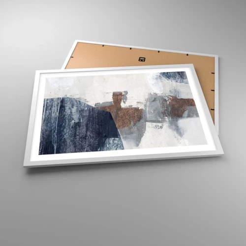 Plagát v bielom ráme - Modro-hnedé tvary - 70x50 cm