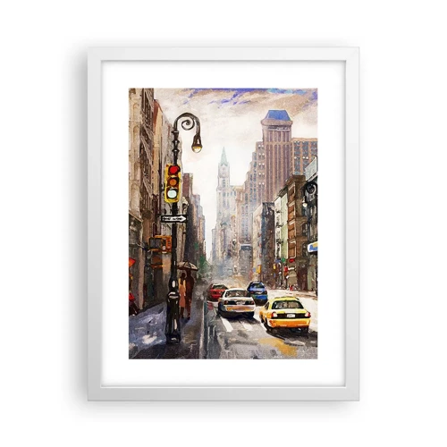 Plagát v bielom ráme - New York – farebný aj v daždi - 30x40 cm