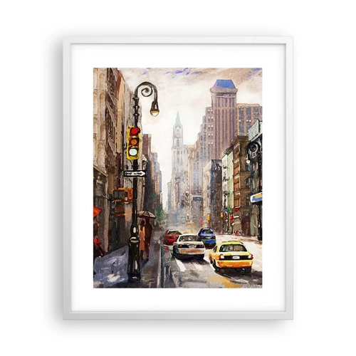 Plagát v bielom ráme - New York – farebný aj v daždi - 40x50 cm