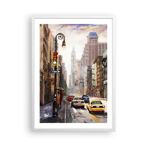 Plagát v bielom ráme - New York – farebný aj v daždi - 50x70 cm