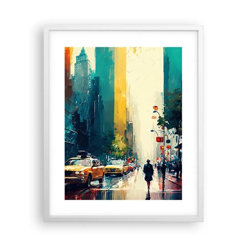 Plagát v bielom ráme - New York – tu je aj dážď farebný - 40x50 cm