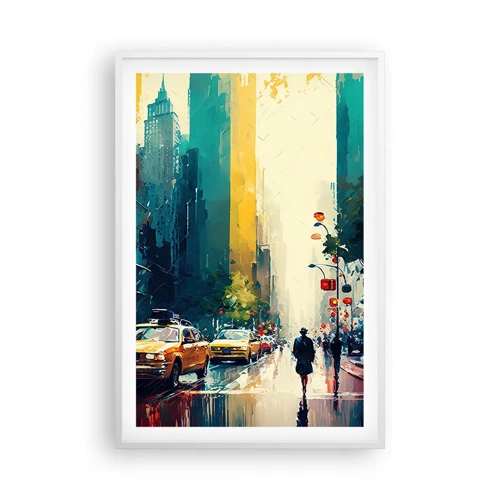 Plagát v bielom ráme - New York – tu je aj dážď farebný - 61x91 cm
