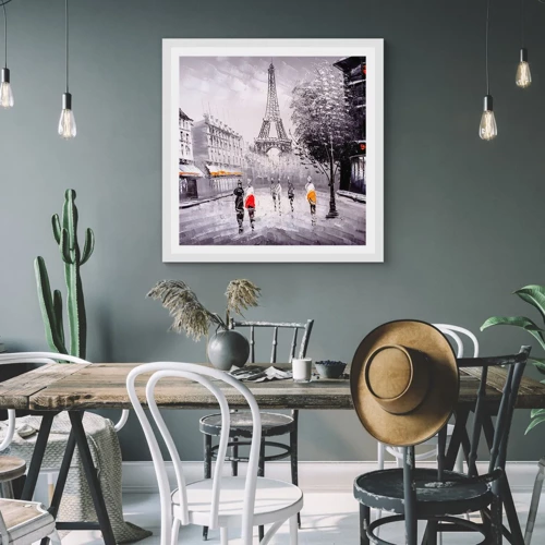 Plagát v bielom ráme - Parížska prechádzka - 40x40 cm