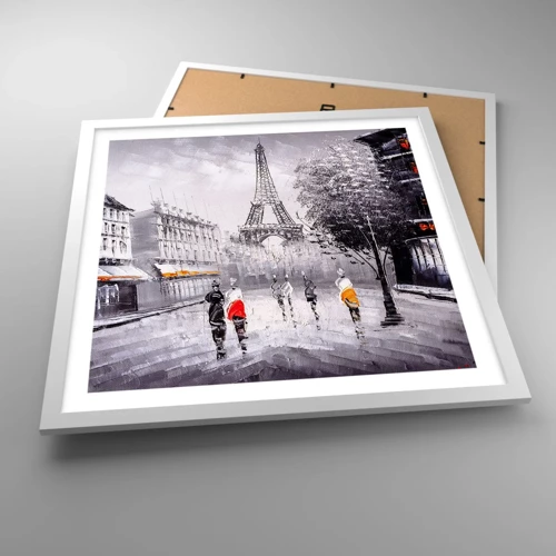Plagát v bielom ráme - Parížska prechádzka - 50x50 cm