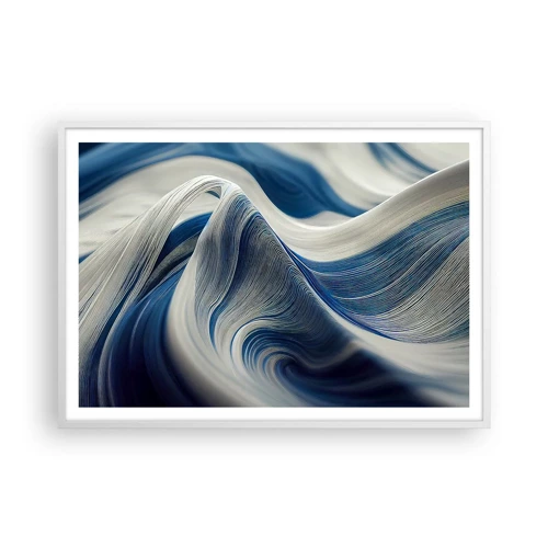 Plagát v bielom ráme - Plynulosť modrej a bielej - 100x70 cm