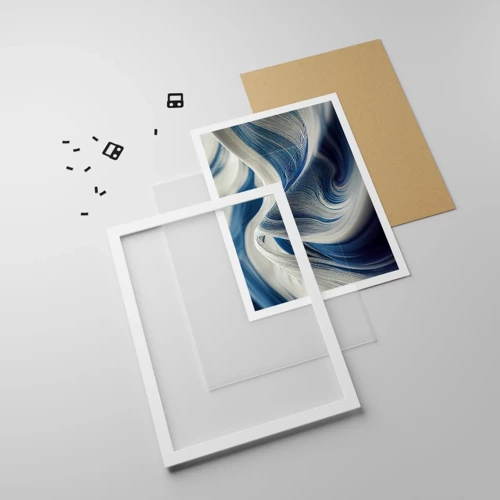 Plagát v bielom ráme - Plynulosť modrej a bielej - 61x91 cm