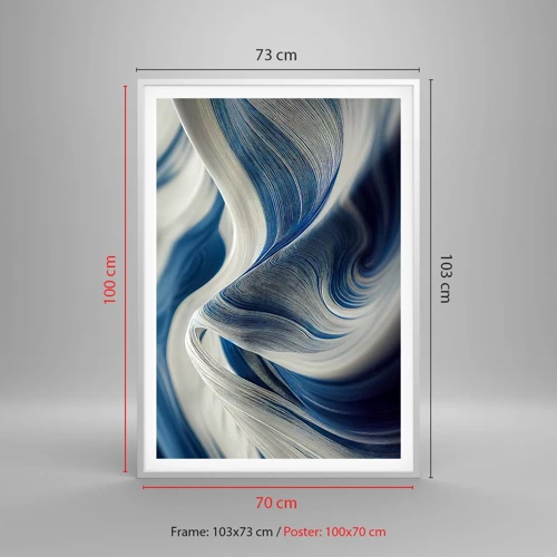 Plagát v bielom ráme - Plynulosť modrej a bielej - 70x100 cm