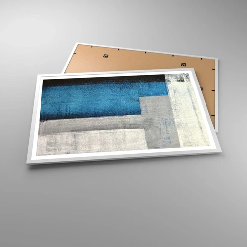 Plagát v bielom ráme - Poetická kompozícia šedej a modrej - 91x61 cm