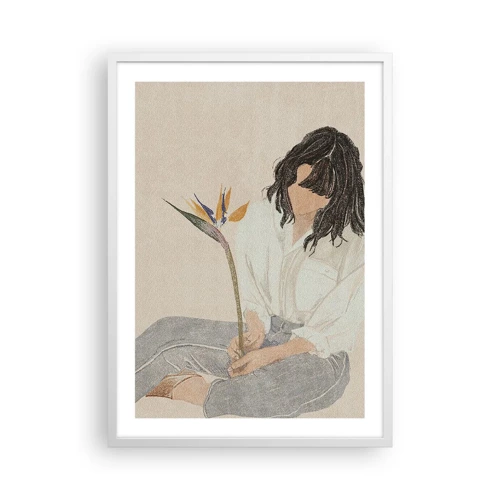Plagát v bielom ráme - Portrét s exotickým kvetom - 50x70 cm