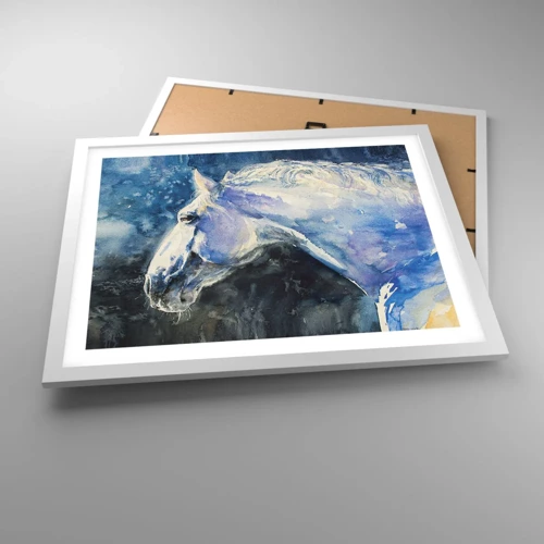 Plagát v bielom ráme - Portrét v modrej žiare - 50x40 cm