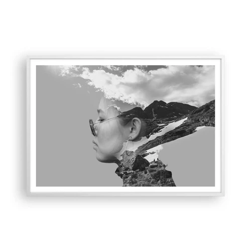 Plagát v bielom ráme - Povznešený portrét v oblakoch - 100x70 cm