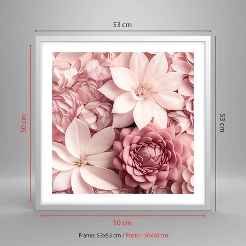 Plagát v bielom ráme - V ružových okvetných lístkoch - 50x50 cm