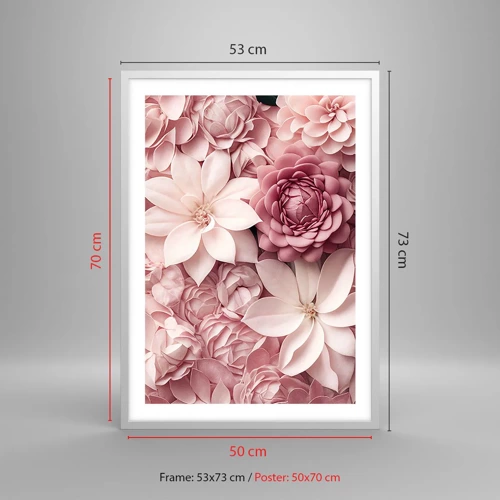 Plagát v bielom ráme - V ružových okvetných lístkoch - 50x70 cm