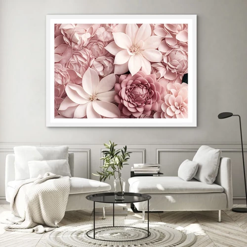 Plagát v bielom ráme - V ružových okvetných lístkoch - 70x50 cm