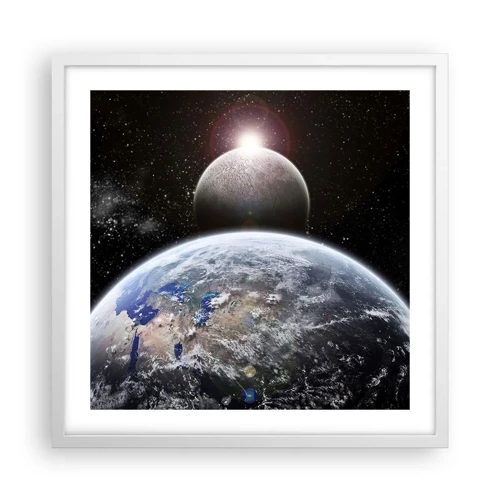 Plagát v bielom ráme - Vesmírna krajina - východ slnka - 50x50 cm